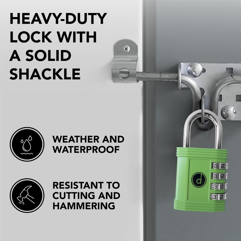 desired tools Padlock 4 Digit Combination Lock - for Gym School Locker, Outdoor Gate, Shed, Fence, and Storage - Weatherproof Metal - Keyless, Easy to Set, Resettable - Green - Image 4